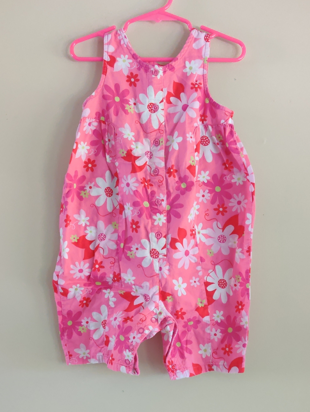 Lands' End Pink Floral Romper Sleeveless Baby One-Piece